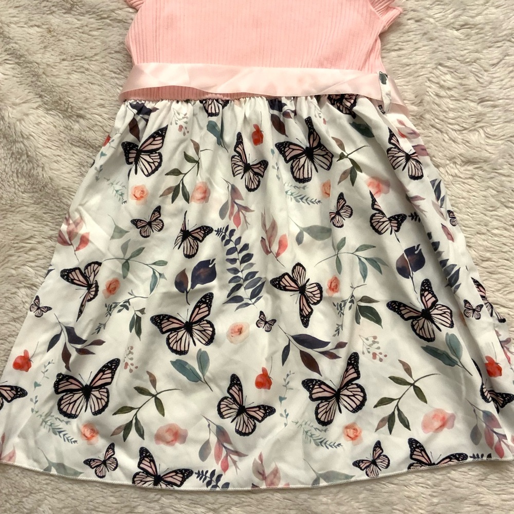Girls Fly Sleeve Ribbed Butterfly dress - Picture 5 of 8